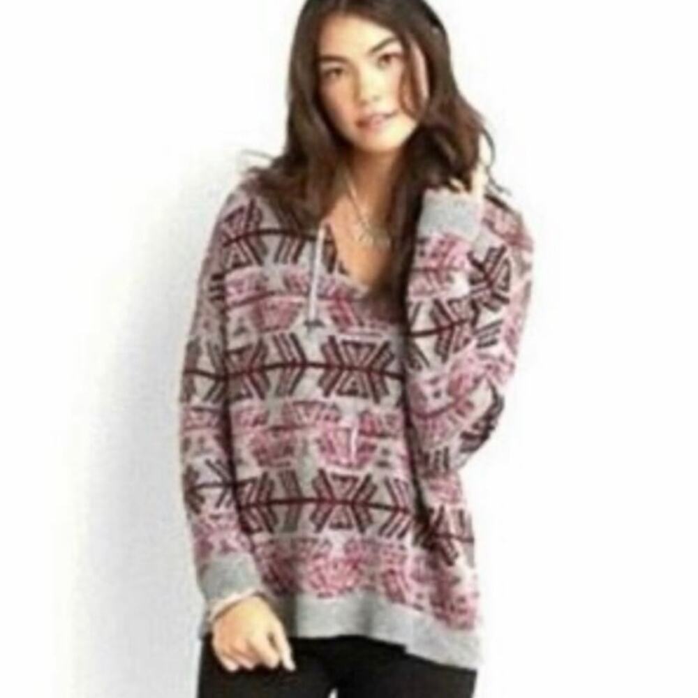 American Eagle Hooded Sweater Aztec Print 100% Cotton Boho Size Small